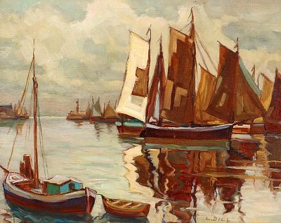 Boote am Hafen von Ludwig Dill als Kunstdruck auf Leinwand