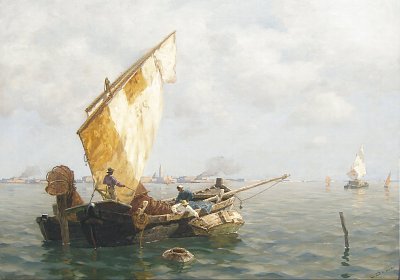 Fischer in Venedig von Ludwig Dill als Kunstdruck auf Leinwand