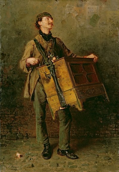 Der Leierkastenmann von Ludwig Knaus als Kunstdruck auf Leinwand