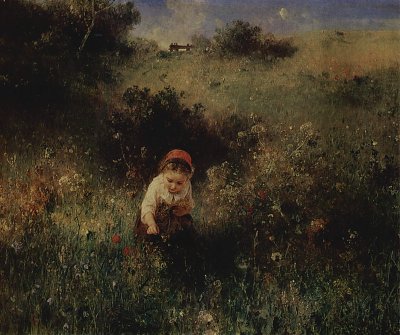 Ein Mädchen auf dem Feld von Ludwig Knaus als Kunstdruck auf Leinwand