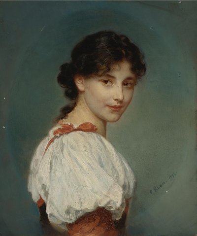 Italienisches Mädchen von Ludwig Knaus als Kunstdruck auf Leinwand