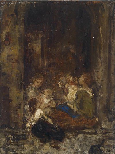 Mutter mit Kindern von Ludwig Knaus als Kunstdruck auf Leinwand
