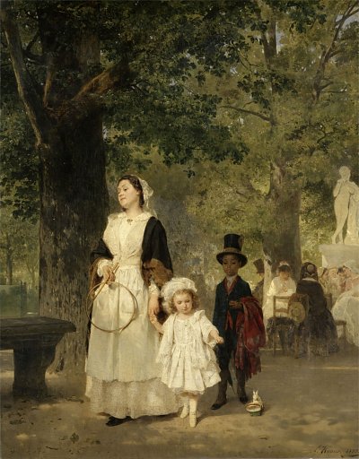 Promenade in den Tuilerien Gärten von Ludwig Knaus als Kunstdruck auf Leinwand