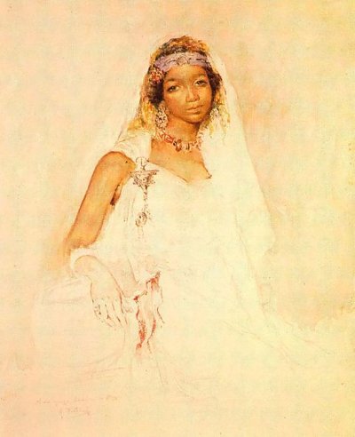 Portrait of a young Moroccan girl von Maria Fortuny als Kunstdruck auf Leinwand
