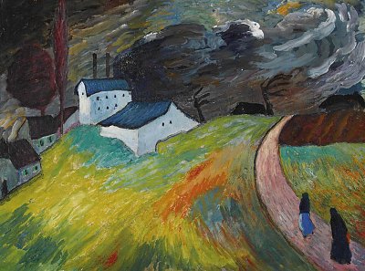 Dörfliche Landschaft mit zwei heimkehrenden Frauen von Marianne von Werefkin als Kunstdruck auf Leinwand