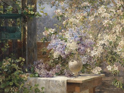 In der Blütenlaube von Marie Egner als Kunstdruck auf Leinwand