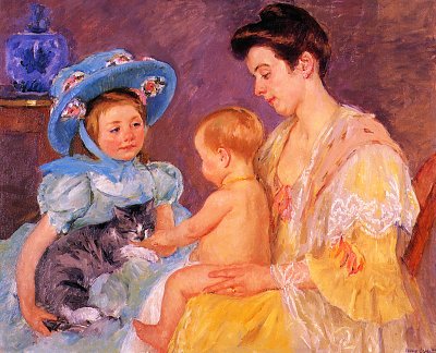 Children Playing with a Cat von Mary Cassatt als Kunstdruck auf Leinwand