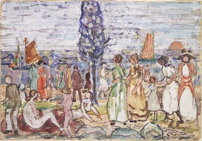 Beach with Blue Tree von Maurice Prendergast als Kunstdruck auf Leinwand
