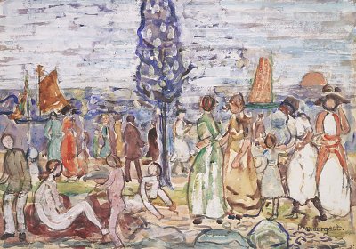 Beach with blue trees von Maurice Prendergast als Kunstdruck auf Leinwand