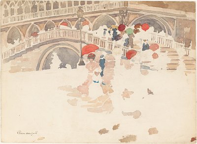Red Umbrellas in the rain von Maurice Prendergast als Kunstdruck auf Leinwand