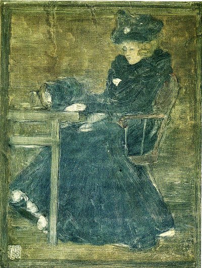 Seated Woman in Blue von Maurice Prendergast als Kunstdruck auf Leinwand