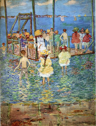 children on a raft von Maurice Prendergast als Kunstdruck auf Leinwand