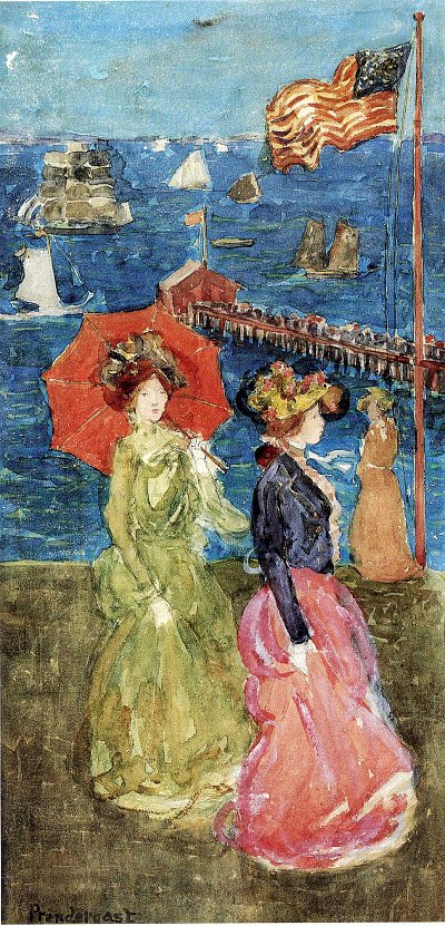 figures under the flag von Maurice Prendergast als Kunstdruck auf Leinwand