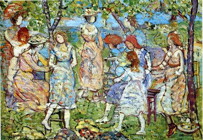girls in the park von Maurice Prendergast als Kunstdruck auf Leinwand