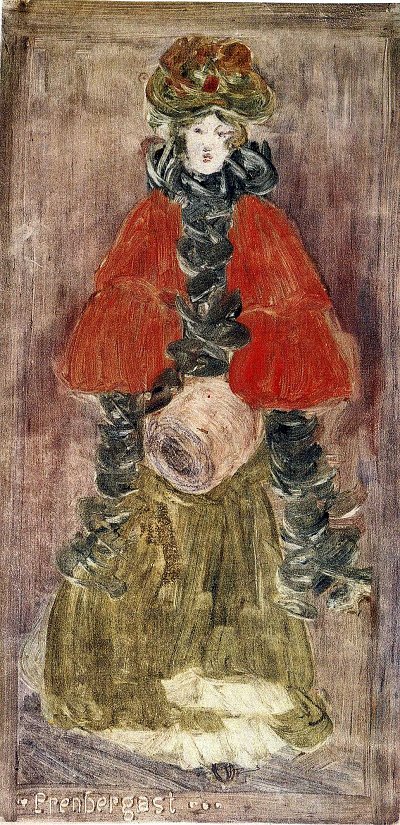 lady with red cape and muff von Maurice Prendergast als Kunstdruck auf Leinwand