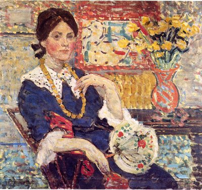 le rouge portrait of miss edith king von Maurice Prendergast als Kunstdruck auf Leinwand