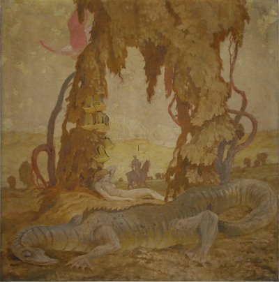 Drachen Jungfrau Ritter von Max Frey als Kunstdruck auf Leinwand