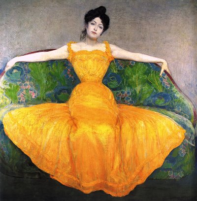 Mujer con un vestido amarillo von Max Kurzweil als Kunstdruck auf Leinwand