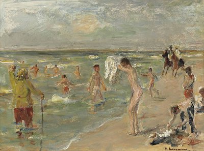 Badende Knaben Jungen in Zandvoort von Max Liebermann als Kunstdruck auf Leinwand