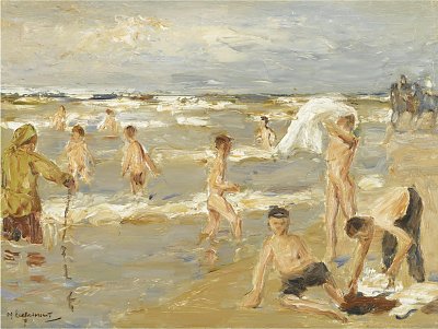 Badende Knaben von Max Liebermann als Kunstdruck auf Leinwand