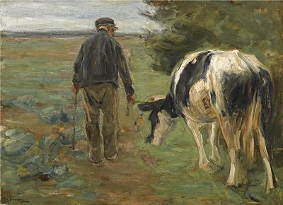 Bauer mit Kuh von Max Liebermann als Kunstdruck auf Leinwand