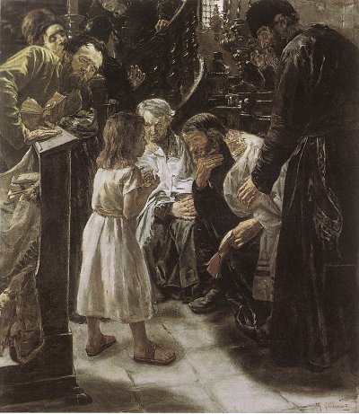 Der zwoelfjaehrige Jesus im Tempel von Max Liebermann als Kunstdruck auf Leinwand