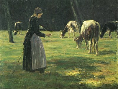 Die Kuhhirtin von Max Liebermann als Kunstdruck auf Leinwand