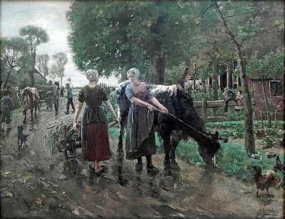 Hollaendische Dorfstrasse von Max Liebermann als Kunstdruck auf Leinwand