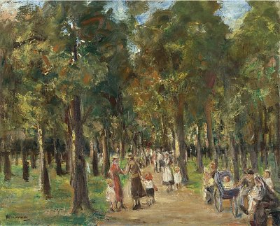 Spaziergaenger im Tiergarten von Max Liebermann als Kunstdruck auf Leinwand