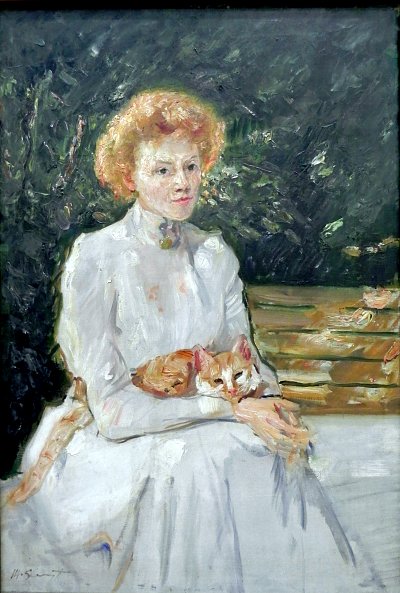 Dame mit Katze von Max Slevogt als Kunstdruck auf Leinwand