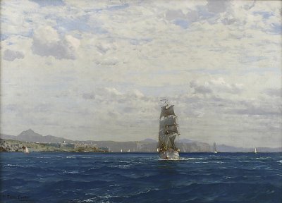 Sailing off the Kilitbahir Fortress in the Dardenelles Turkey von Michael Zeno Diemer als Kunstdruck auf Leinwand