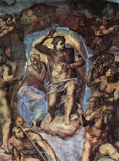 Sixtinische Kapelle Das juengste Gericht Christus mit Maria von Michelangelo als Kunstdruck auf Leinwand