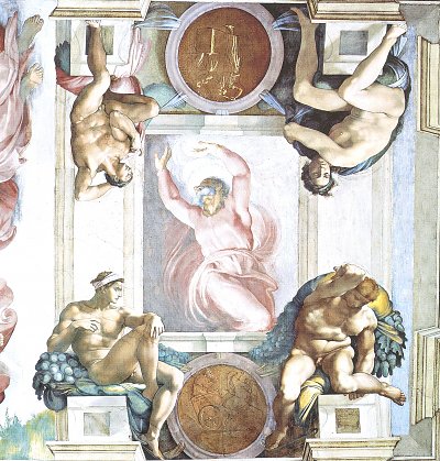 Sixtinische Kapelle Schoepfungsgeschichte Der Schoepfergott scheidet Licht und Finsternis und Vier von Michelangelo als Kunstdruck auf Leinwand