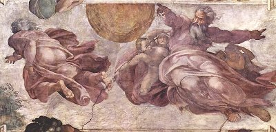 Sixtinische Kapelle Schoepfungsgeschichte Scheidung von Licht und Finsternis von Michelangelo als Kunstdruck auf Leinwand