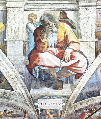 Sixtinische Kapelle Sibyllen und Propheten Der Prophet Jeremias von Michelangelo als Kunstdruck auf Leinwand