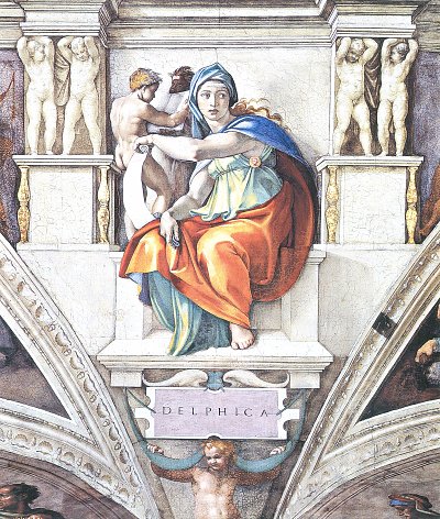Sixtinische Kapelle Sibyllen und Propheten Die Delphische Sibylle von Michelangelo als Kunstdruck auf Leinwand