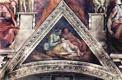 Sixtinische Kapelle Vorfahren Christi 1 von Michelangelo als Kunstdruck auf Leinwand