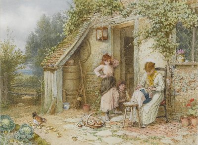 A lacemaker von Myles Birket Foster als Kunstdruck auf Leinwand