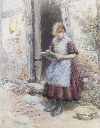 A school girl von Myles Birket Foster als Kunstdruck auf Leinwand