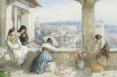 The Alhambra Granada Spain von Myles Birket Foster als Kunstdruck auf Leinwand