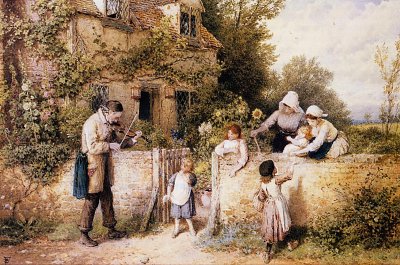 The Itinerant Fiddler von Myles Birket Foster als Kunstdruck auf Leinwand