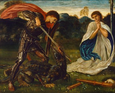 The fight St George kills the dragon von Myles Birket Foster als Kunstdruck auf Leinwand