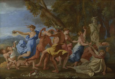 Bacchanal before a Statue of Pan von Nicolas Poussin als Kunstdruck auf Leinwand