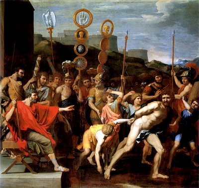 Camille livre le maître d ecole de Faleries a ses ecoliers von Nicolas Poussin als Kunstdruck auf Leinwand