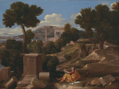 Landscape with Saint John on Patmos von Nicolas Poussin als Kunstdruck auf Leinwand