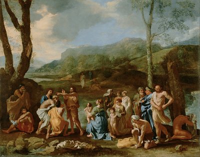 Saint John Baptizing in the River Jordan von Nicolas Poussin als Kunstdruck auf Leinwand