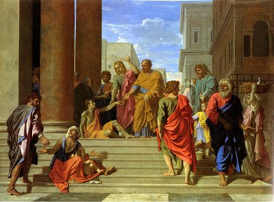 Saint Pierre et saint Jean guerissant le boiteux von Nicolas Poussin als Kunstdruck auf Leinwand