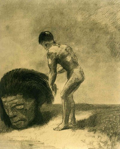 David and goliath von Odilon Redon als Kunstdruck auf Leinwand