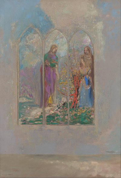 Devotion near a red bush von Odilon Redon als Kunstdruck auf Leinwand