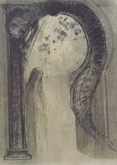 Frau mit Schlange von Odilon Redon als Kunstdruck auf Leinwand